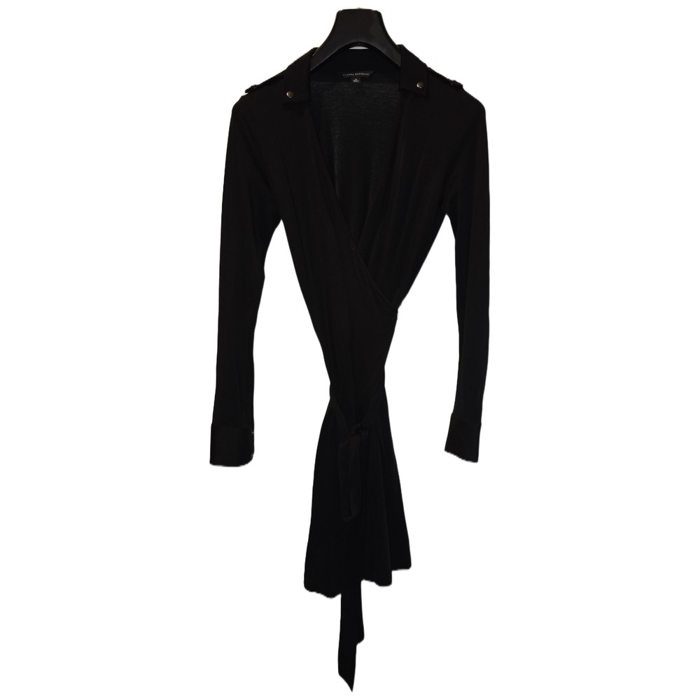 Banana Republic Black Long Sleeve Wrap Dress Military Epaulettes Snap Cuffs Sm‎